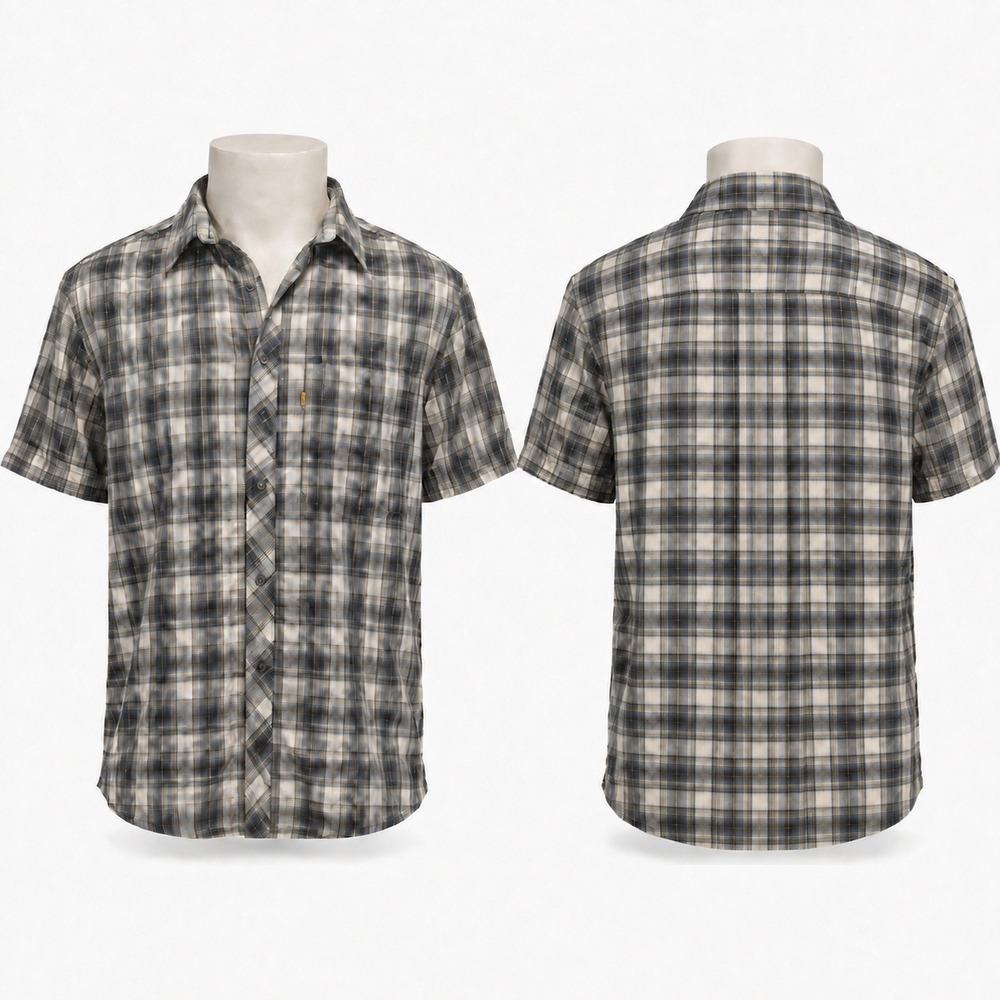 Eddie Bauer Men's Large Gray Plaid Mesh Vent Hiking Fishing Shirt Short Sleeve